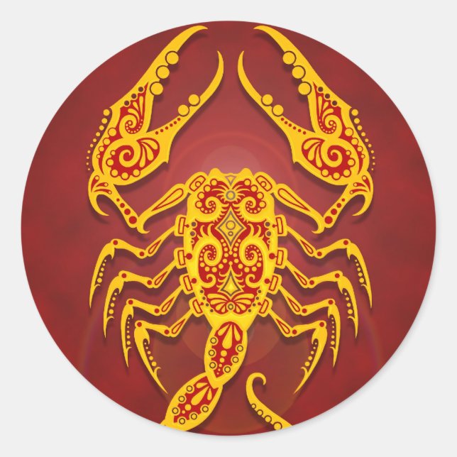 Sticker Rond Scorpion Tribale Rouge Doré complexe (Devant)
