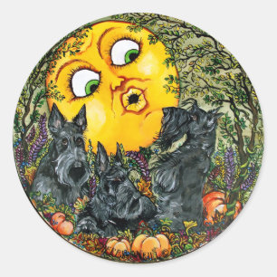Sticker Rond Scotties dans le clair de lune
