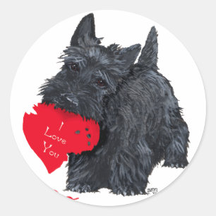 Sticker Rond Scottish Terrier Valentine