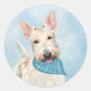 Sticker Rond Scottish Terrier Wheaten Dog Painting Art original