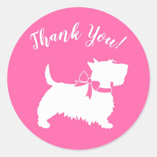 Sticker Rond Scotty Chien Baby shower écossais Terrier rose (Devant)