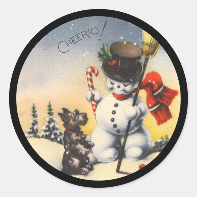 Sticker Rond Scotty et Snowman disent "cheerio !" (Devant)