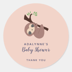 Sticker Rond Script Baby shower fentes mignon violet rose