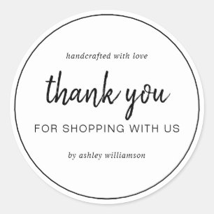 Sticker Rond Script Chic Blanc Merci pour votre achat