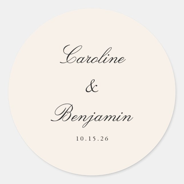 Sticker Rond Script classique Elégant mariage Custom Ivory Crea (Devant)