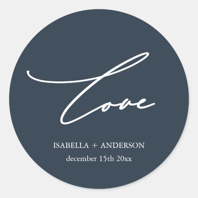Sticker Rond Script d'amour bleu chic de minuit avec Mariage de (Devant)