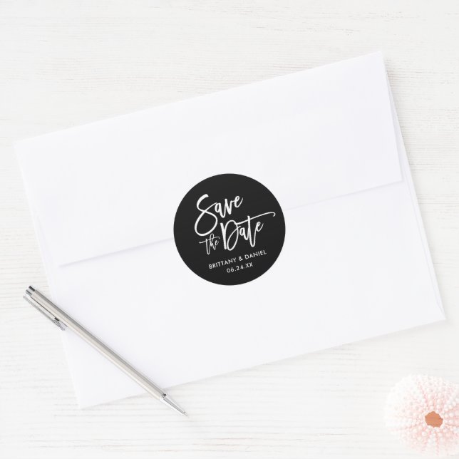 Sticker Rond Script De Brosse Enregistrer La Date Enveloppe Noi (Enveloppe)