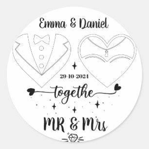 Sticker Rond script de brosse moderne marié et marié de nom per