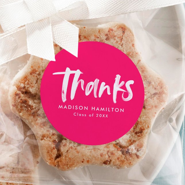 Sticker Rond Script de brosse moderne Merci de graduation rose  (Créateur téléchargé)