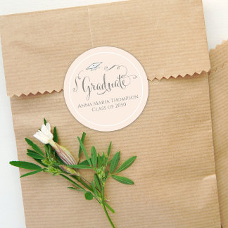 Sticker Rond Script de calligraphie de graduation Simple Peach 