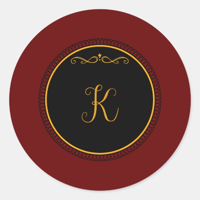 Sticker Rond Script de couleur or monogramme "K" (Devant)
