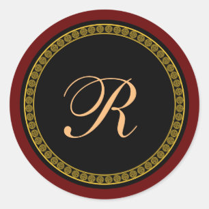 Sticker Rond Script de couleur or monogramme "R"