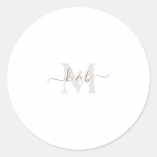 Sticker Rond Script de lavage de monogramme or et gris