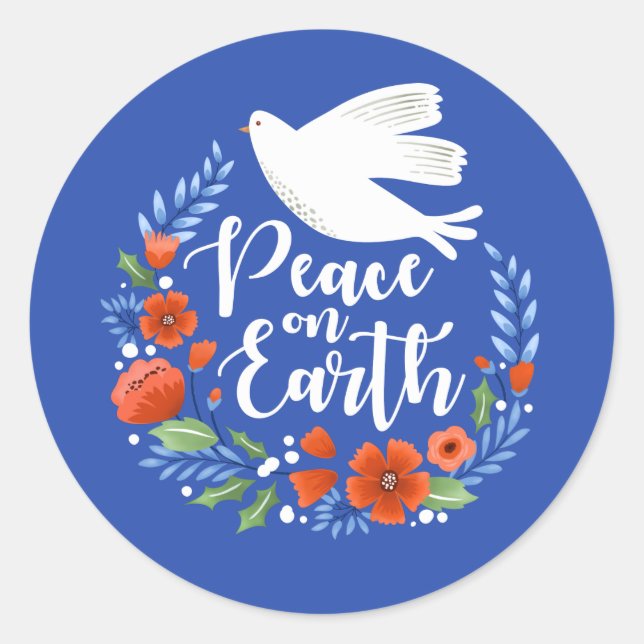 Sticker Rond Script de Noël Floral Peace on Earth (Devant)