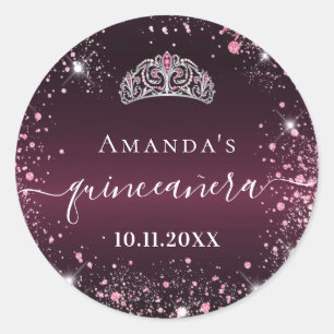 Sticker Rond Script de nom de tiara rose quinceanera