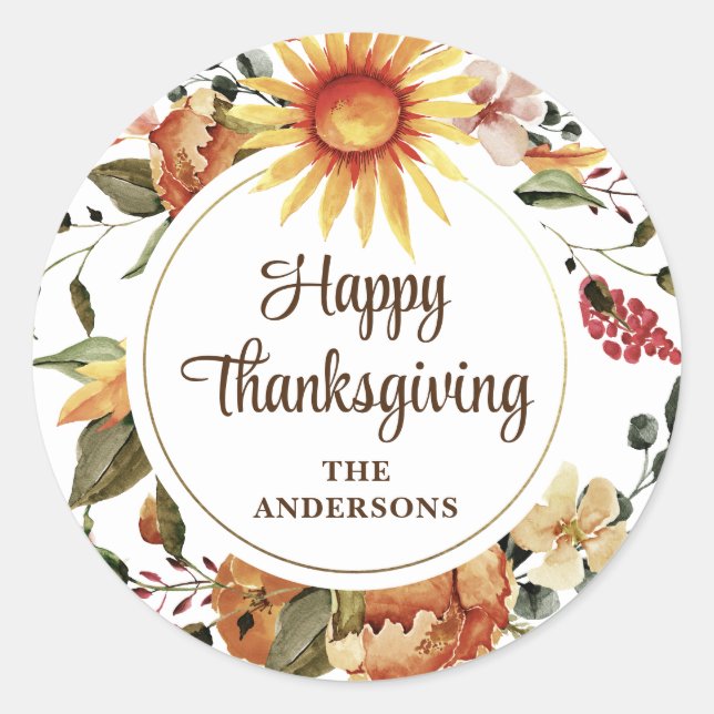 Sticker Rond Script de Thanksgiving Fleur de Tournesol d'Automn (Devant)