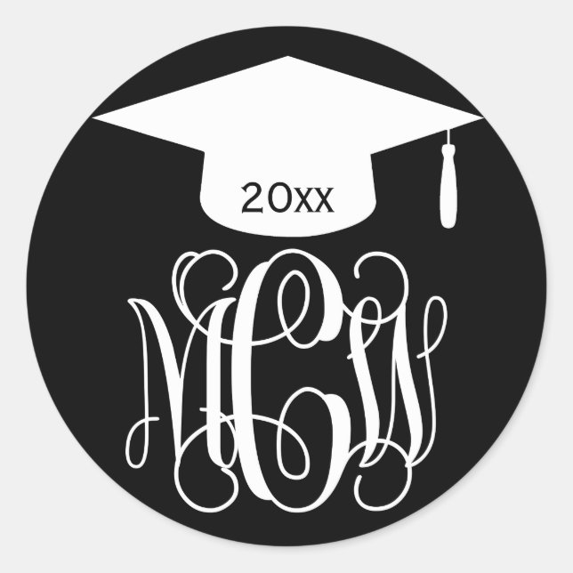 Sticker Rond Script de vigne noir Monogramme Graduation do-it-y (Devant)