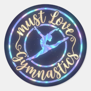 Sticker Rond Script doré scintillant doit aimer la gymnastique