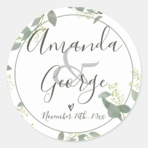 Sticker Rond Script élégant Eucalyptus Feuilles MARIAGE