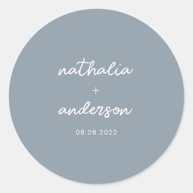Sticker Rond Script élégant moderne Mariage bleu poussiéreux (Devant)