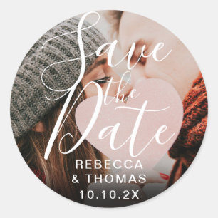 Sticker Rond Script Enregistrer la Date Noms Personnalisés Phot