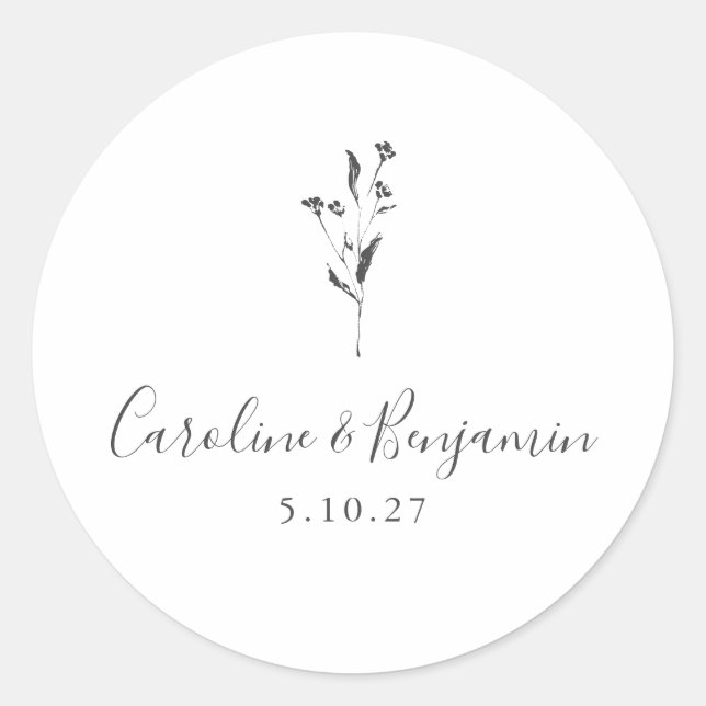 Sticker Rond Script floral simple Mariage Boho blanc personnali (Devant)