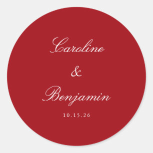 Sticker Rond Script formel Mariage élégant Personnalisé Rouge