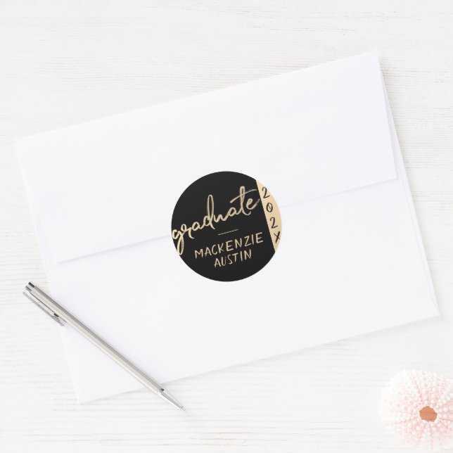 Sticker Rond Script Gold | Brosse classique avec année (Enveloppe)