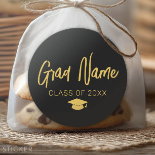 Sticker Rond Script Grad Name avec capuchon de graduation - Bla