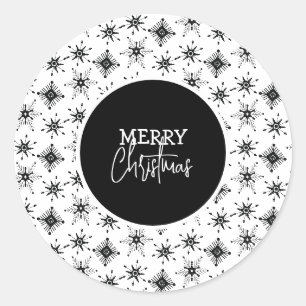 Sticker Rond Script Joyeux Noël Flocons de Neige Noirs  