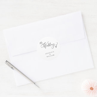 STICKER ROND SCRIPT MARIAGE CLASSIQUE ET ÉLÉGANT NOIR ET BLANC