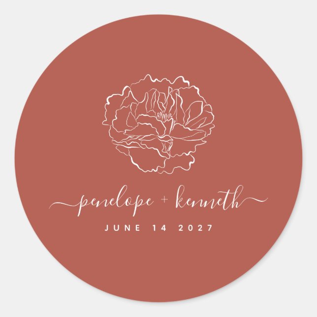 Sticker Rond Script minimal Mariage d'art floral | Terracotta (Devant)