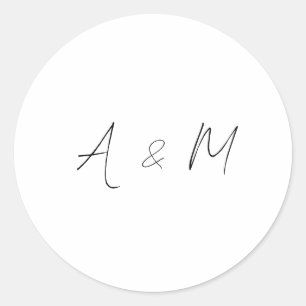 Sticker Rond Script minimal Monogramme Mariage Boho noir blanc