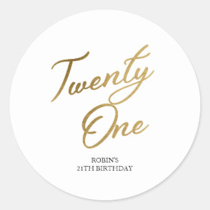 Sticker Rond Script minimaliste blanc et or 21e anniversaire