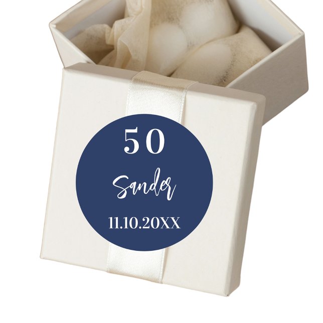 Sticker Rond Script minimaliste bleu foncé (Créateur téléchargé)