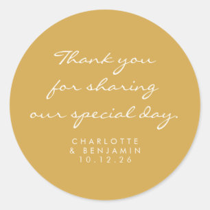 Sticker Rond Script minimaliste classique Mariage de Merci jaun
