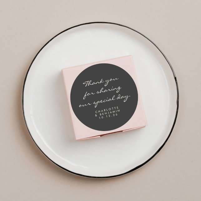 Sticker Rond Script minimaliste classique Merci noir Mariage (Créateur téléchargé)