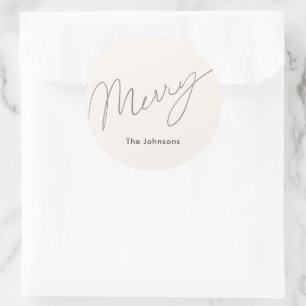Sticker Rond Script minimaliste Merry Cream White Holiday