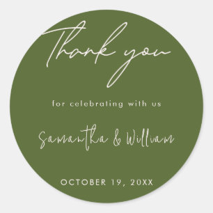 Sticker Rond Script minimaliste Moss Green   Mariage moderne