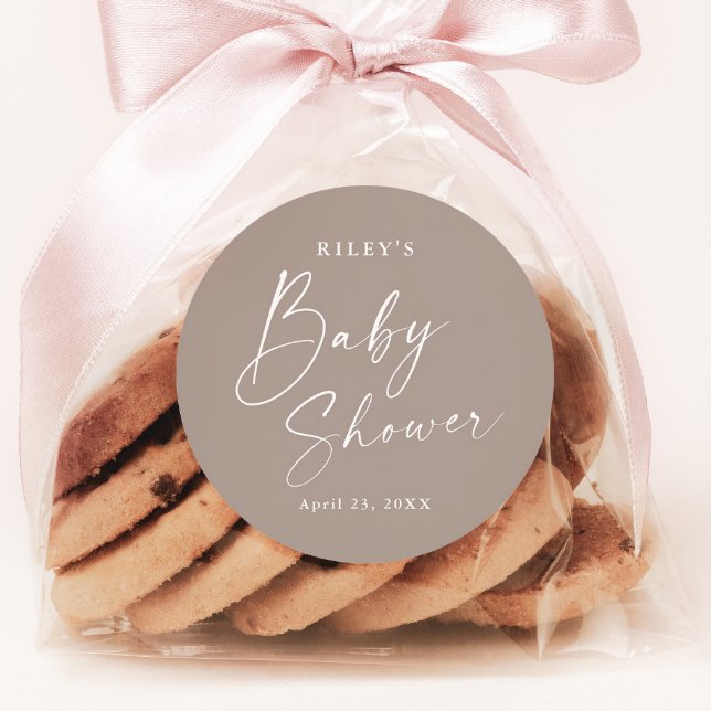 Sticker Rond Script moderne Baby shower neutre genre (Modern Script Boho Baby Shower Sticker.)