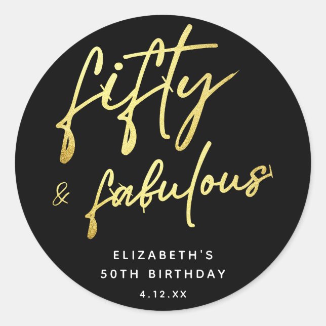Sticker Rond Script moderne Cinquante et fabuleux anniversaire (Devant)