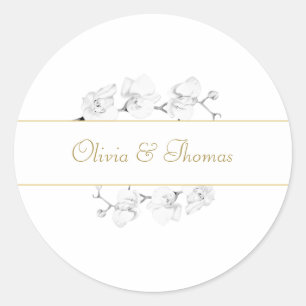 Sticker Rond Script moderne élégant Floral Mariage or orchidée