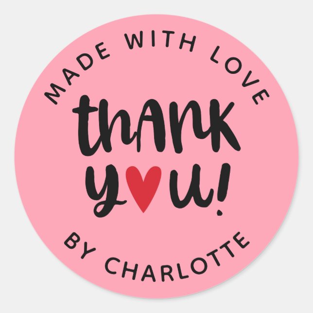 Sticker Rond Script Moderne Fabriqué Avec Merci D'Amour (Devant)