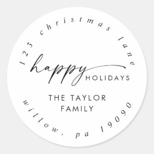Sticker Rond Script moderne Holiday Circulaire de retour Adress