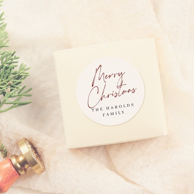 Sticker Rond Script moderne Joyeux Noël Personnalisé Nom de fam (Créateur téléchargé)