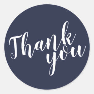 Sticker Rond Script moderne Marine Blue Wedding Favor Merci