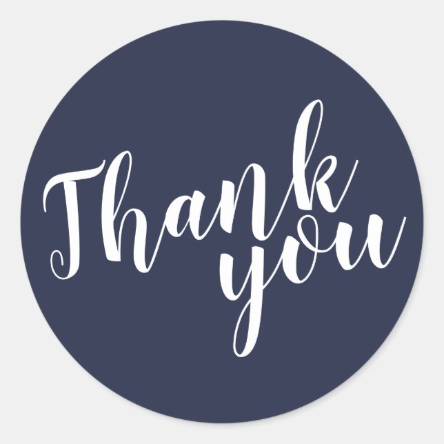 Sticker Rond Script moderne Marine Blue Wedding Favor Merci (Devant)
