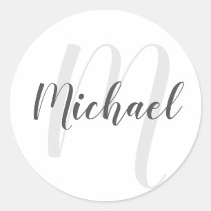 Sticker Rond Script moderne Monogramme personnalisé et nom