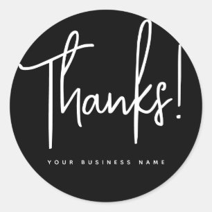 Sticker Rond Script moderne noir blanc merci