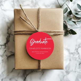 Sticker Rond Script moderne Red White Graduation